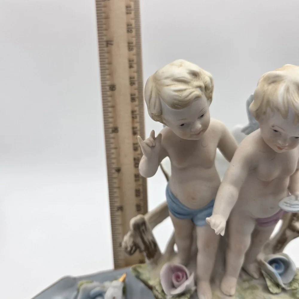 Vintage Baroque Porcelain Putti Centerpiece Planter With Cherubs Swans & Flowers